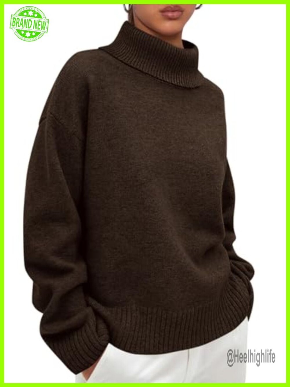 Womens Turtleneck Long Sleeve Chunky Knit Pullover Sweater Loose Fit